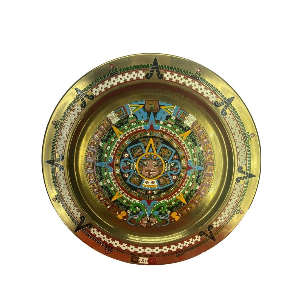 Copper Metal Plate Mexico Mayan Aztec Calendar 12" Mexicanaโ Art Wall Decor